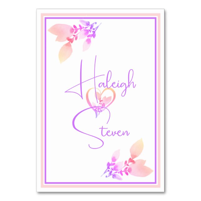 Elegante weiße, helle Rosa und violette Hochzeit Tischnummer (Rückseite)