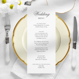 Elegante, weiße Hochzeit in Weiß Menükarte