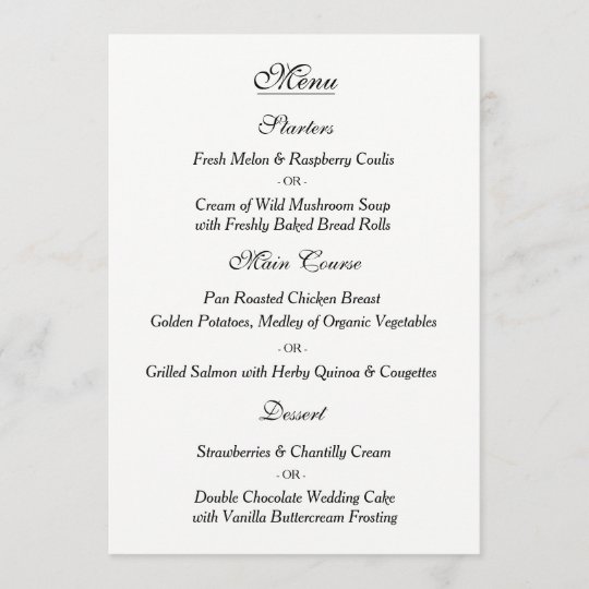 Elegante Weisse Hochzeits Menu Karte Menukarte Zazzle Ch