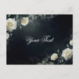 Elegante weiße Hochzeitsrosen auf schwarzem Hinter Postkarte