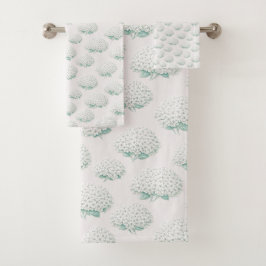 Elegante Weiße Hortensie Teal Badhandtuch Set