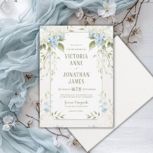 Elegante weiße Hortensien Blaue Blumenhochzeit Einladung