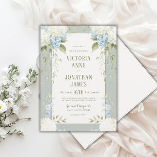 Elegante weiße Hortensien Blaue Blumenhochzeitsein Einladung