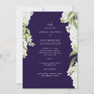 Elegante weiße Hortensien-Navy-Bridal-Shower Einladung