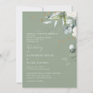 Elegante Weiße Hortensien-Sage-Beide Eltern Hochze Einladung