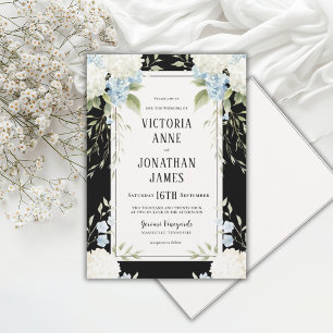 Elegante weiße Hortensien Schwarze Blumenhochzeit Einladung