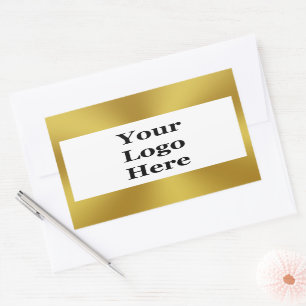 Elegante weiße Imitate Gold Vorlage Ihr Logo hier Rechteckiger Aufkleber