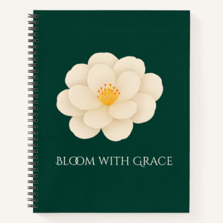 Elegante weiße Kamelie Floral Dunkelgrün Botanisch Notizbuch