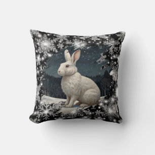 Elegante weiße Kaninchen-Weihnachts-Schneeflocken Kissen
