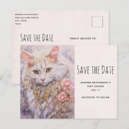 Elegante weiße Katze in Diamond Jewels Save the Da Einladungspostkarte