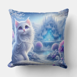 Elegante weiße Katze in einem zauberhaften Schneeg Kissen