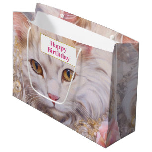 Elegante weiße Katze in Gold und Diamanten Geburts Große Geschenktüte