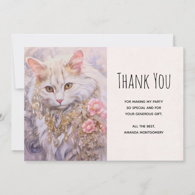 Elegante weiße Katze in Gold und Diamanten Vielen  Dankeskarte (Vorderseite)