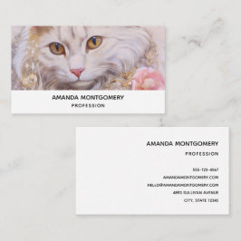 Elegante weiße Katze in Gold und Diamanten Visitenkarte