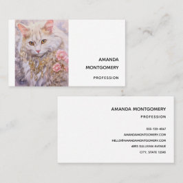 Elegante weiße Katze in Gold und Diamanten Visitenkarte