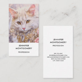 Elegante weiße Katze in Gold und Diamanten Visitenkarte