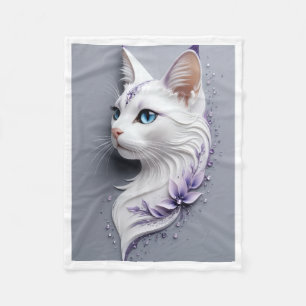 Elegante weiße Katze mit lila Blumen Fleece-Decke Fleecedecke