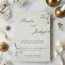 Elegante weiße Kirschblüten & Goldschrift Hochzeit