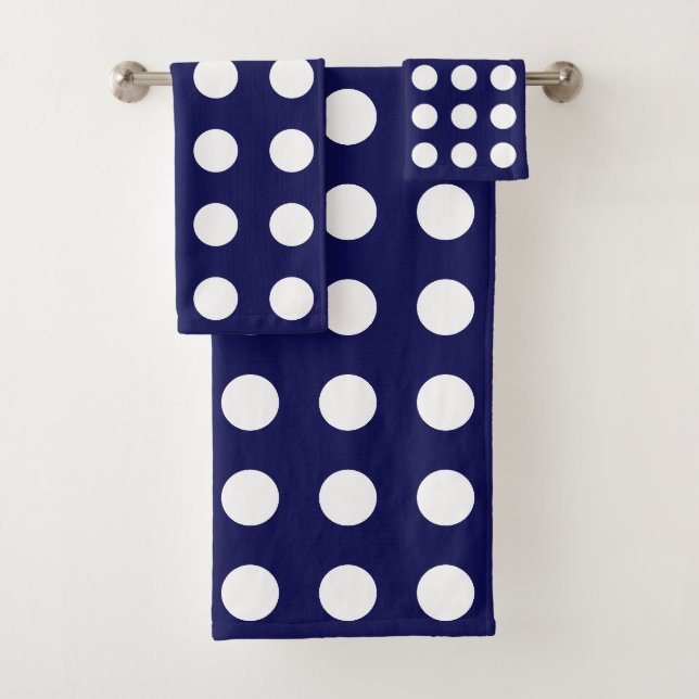Elegante weiße Kreise auf Navy Blue Badhandtuch Set (Insitu)