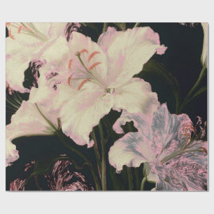 Elegante weiße Lilien auf schwarzem Hintergrund Fl Geschenkpapier