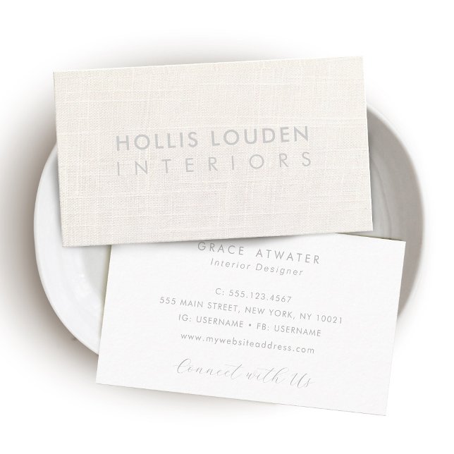 Elegante weiße Linen Beruflich aussehen Visitenkarte (Von Creator hochgeladen)