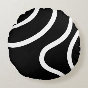 Elegante weiße Linien auf schwarzem Hintergrund Ab Rundes Kissen