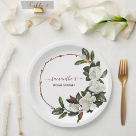 Elegante weiße Magnolia-Blume, Brautparty Pappteller
