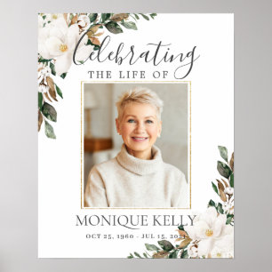 Elegante Weiße Magnolien Blumen Foto Trauer Gedenk Poster