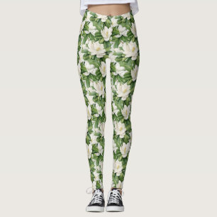 Elegante weiße Magnolienblüten nahtlos Leggings