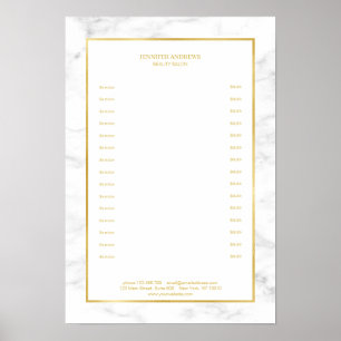 Elegante weiße Marmor-Gold-Preisliste Poster