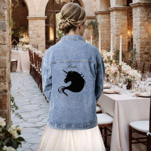 Elegante weiße minimalistische Einhorn-Hochzeit Jeansjacke