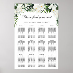 Elegante weiße Orchidee Boho 12 Tische SITZPLAN Poster