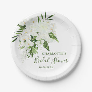 Elegante weiße Orchidee Boho Blumen-Brautparty Pappteller