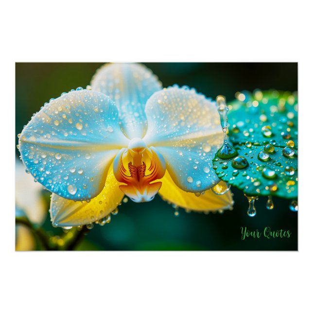 Elegante weiße Orchidee mit Wassertropfen Botanik Poster (Vorderseite)