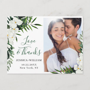 Elegante weiße Orchideen bohemian Hochzeit Danke Postkarte