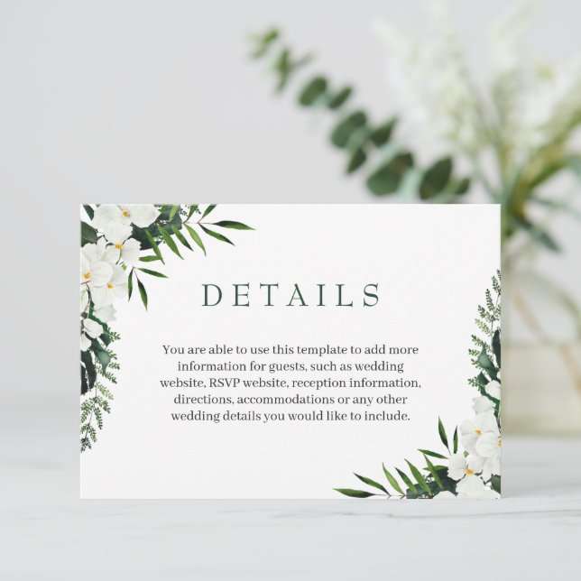 Elegante Weiße Orchideen Bohemische Hochzeiten Det Begleitkarte (Stehend Vorderseite)