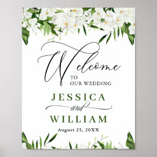 Elegante weiße Orchideen Boho-Hochzeitsbegrüßung Poster