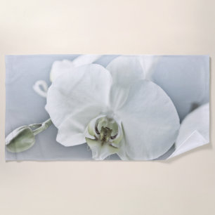 Elegante weiße Orchideen-Botanik-Kunst Strandtuch