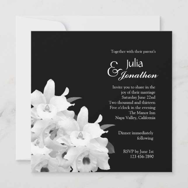Elegante Weiße Orchideen Einladung Hochzeit (Vorderseite)