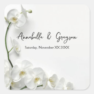 Elegante weiße Orchideen Hochzeit Quadratischer Aufkleber