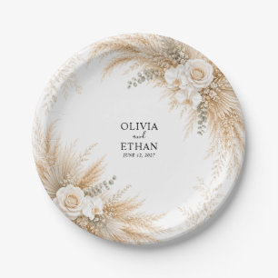 Elegante weiße Orchideen-Pampas-Hochzeits-Cocktail Pappteller