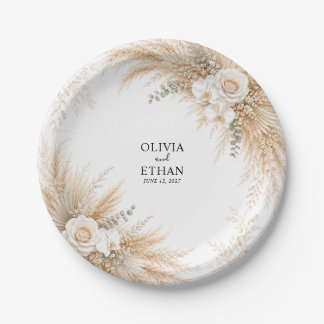 Elegante weiße Orchideen-Pampas-Hochzeits-Cocktail Pappteller