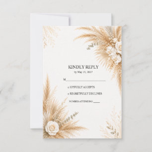 Elegante weiße Orchideen-Pampas-Hochzeits-RSVP-Kar Dankeskarte