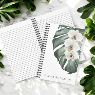 Elegante Weiße Orchideen Tropisches Wasserfarben-B Notizbuch