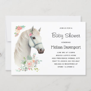 Elegante weiße Pferd-Boho-Blumen-Baby-Party Einladung