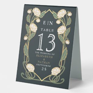 Elegante weiße Pfingstrose Art Nouveau Floral Hoch Tischaufsteller
