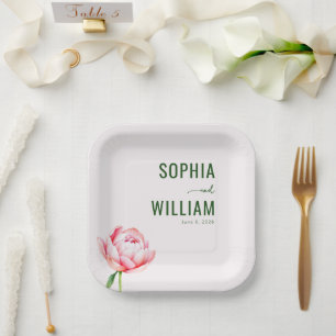 Elegante Weiße Pfingstrose Floral Pappteller