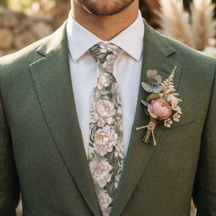 Elegante Weiße Pfingstrose Krawatte