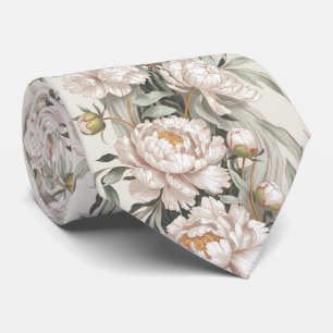 Elegante Weiße Pfingstrose Krawatte