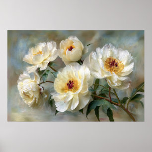 Elegante weiße Pfingstrosen in Blüte Poster